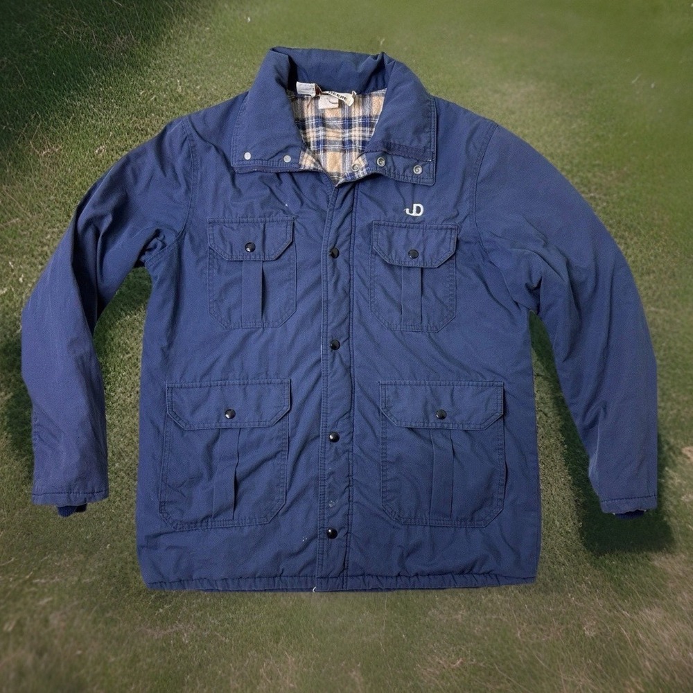 John Deere Jacket 1980s Snap Navy Flannel Lined Chore Utility Mens XL Vintage